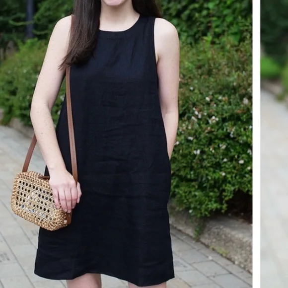 J. Crew Button Back 100% Linen Shift Dress Black Size XS - Picture 1 of 10